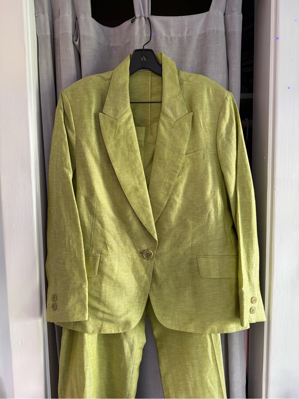 Lafayette 148 Linen Blazer & Pants Suit Set Size 16 Chartreuse Green Nwt